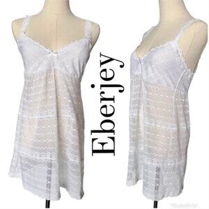 Eberjey White Lace Chemise Nightgown Slip